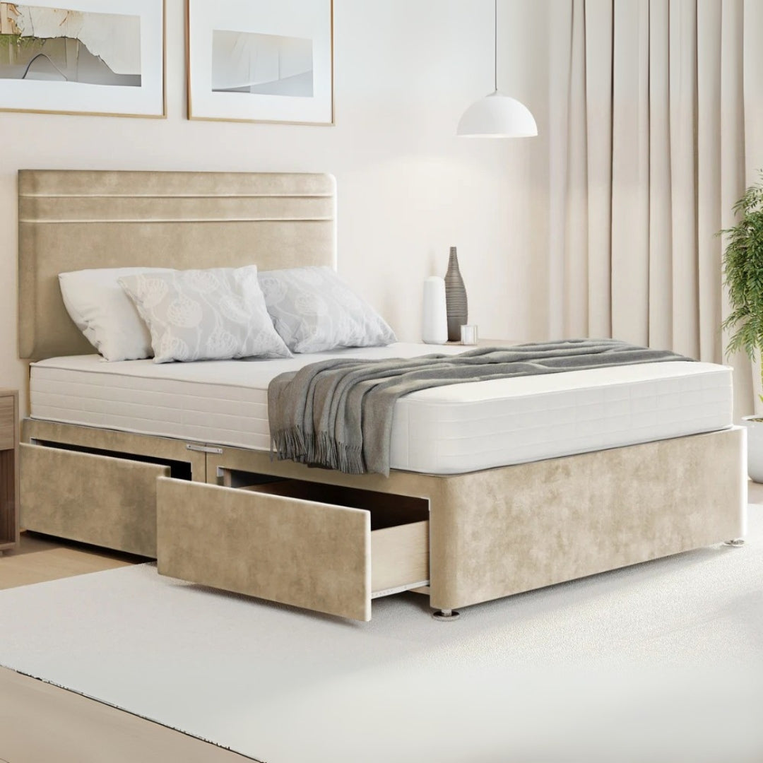 Aston Divan Bed Frame With Mattress and Side Drawers Storage