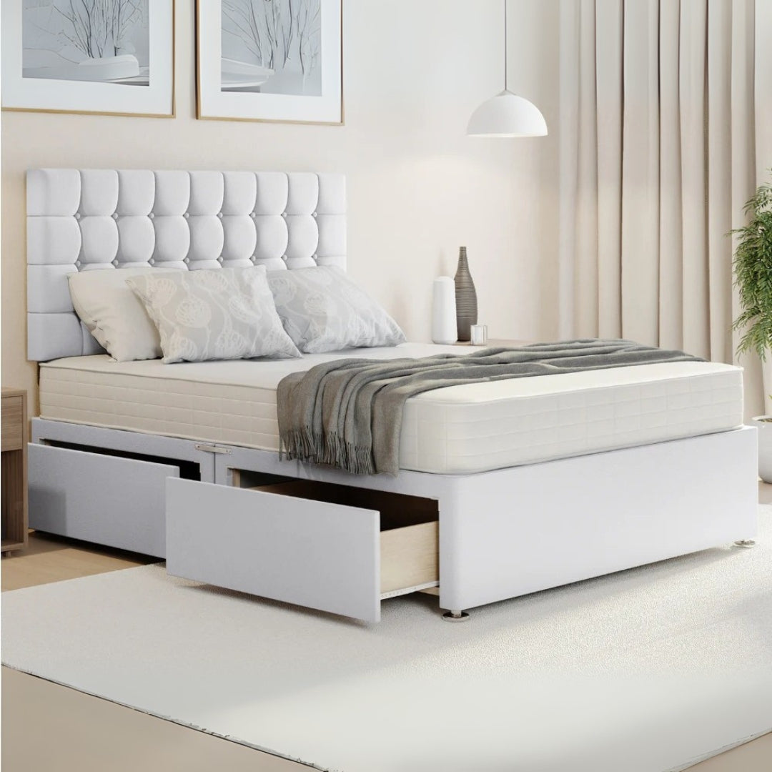 Clarendon Chesterfield Divan Bed With Side Drawers Storage and Optional Orthopedic Mattress