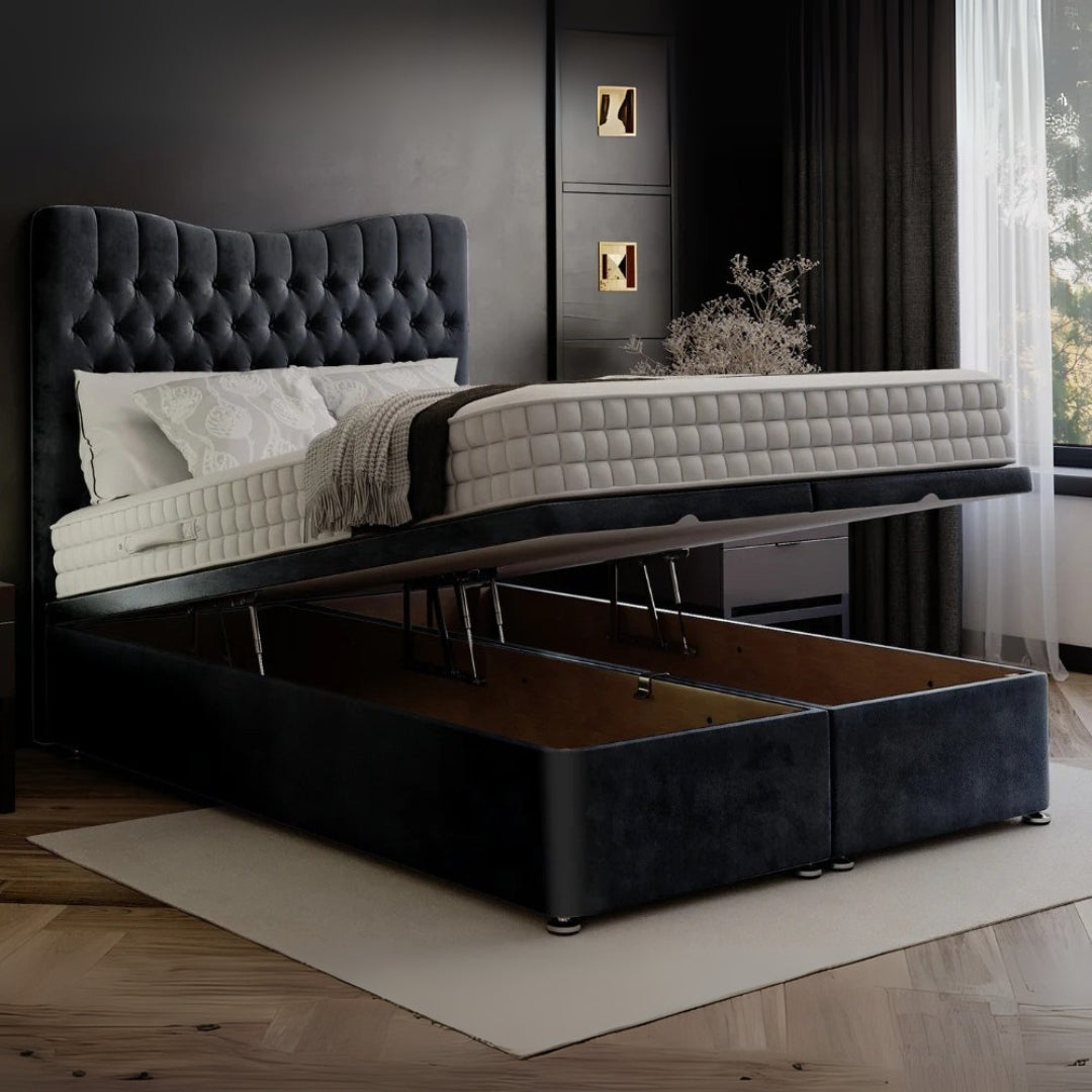 Designer Chesterfield Divan Bed Frame with Storage and Optional Orthopedic Mattress