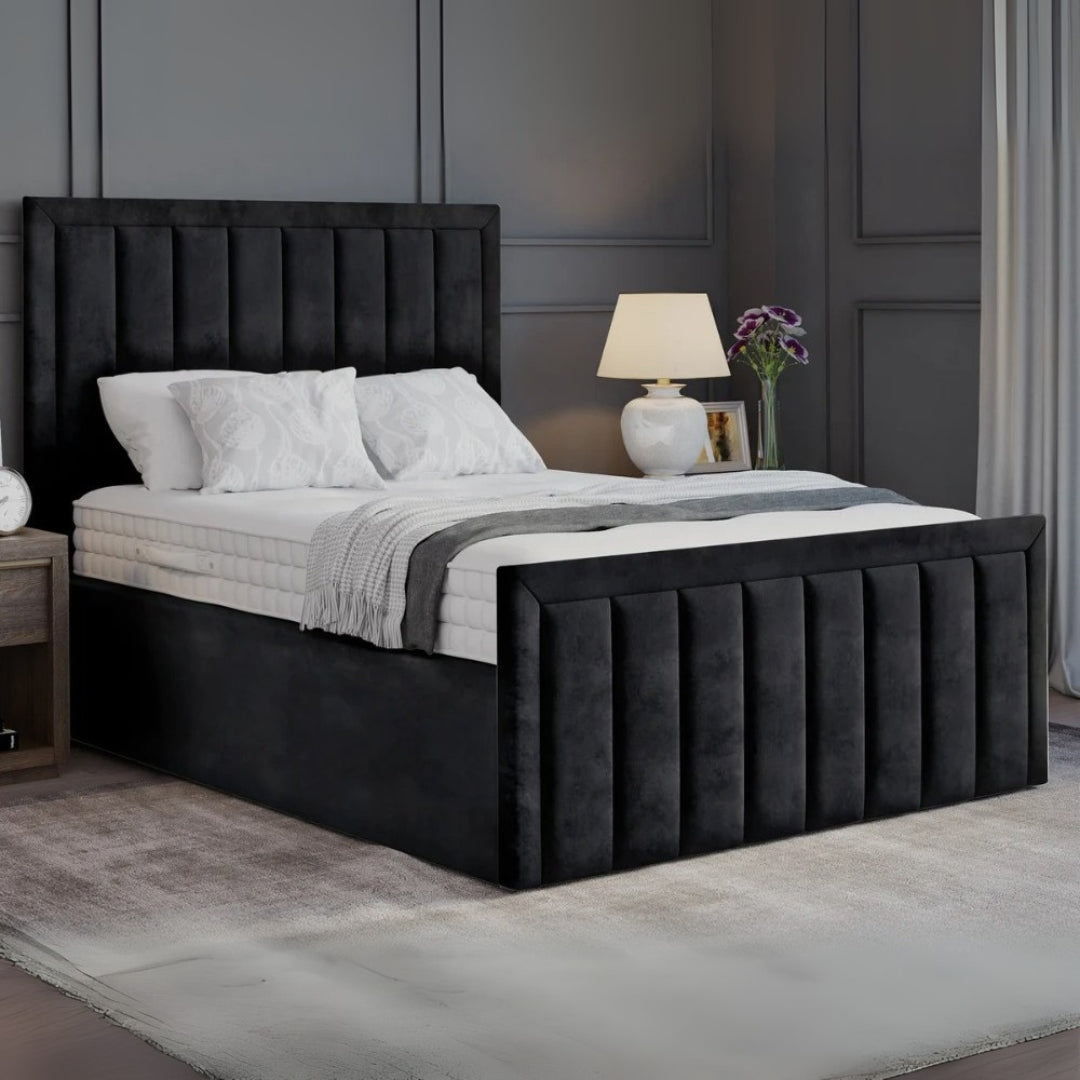 Ellsworth Velvet Bed Frame With Gaslift Storage and Optional Mattress