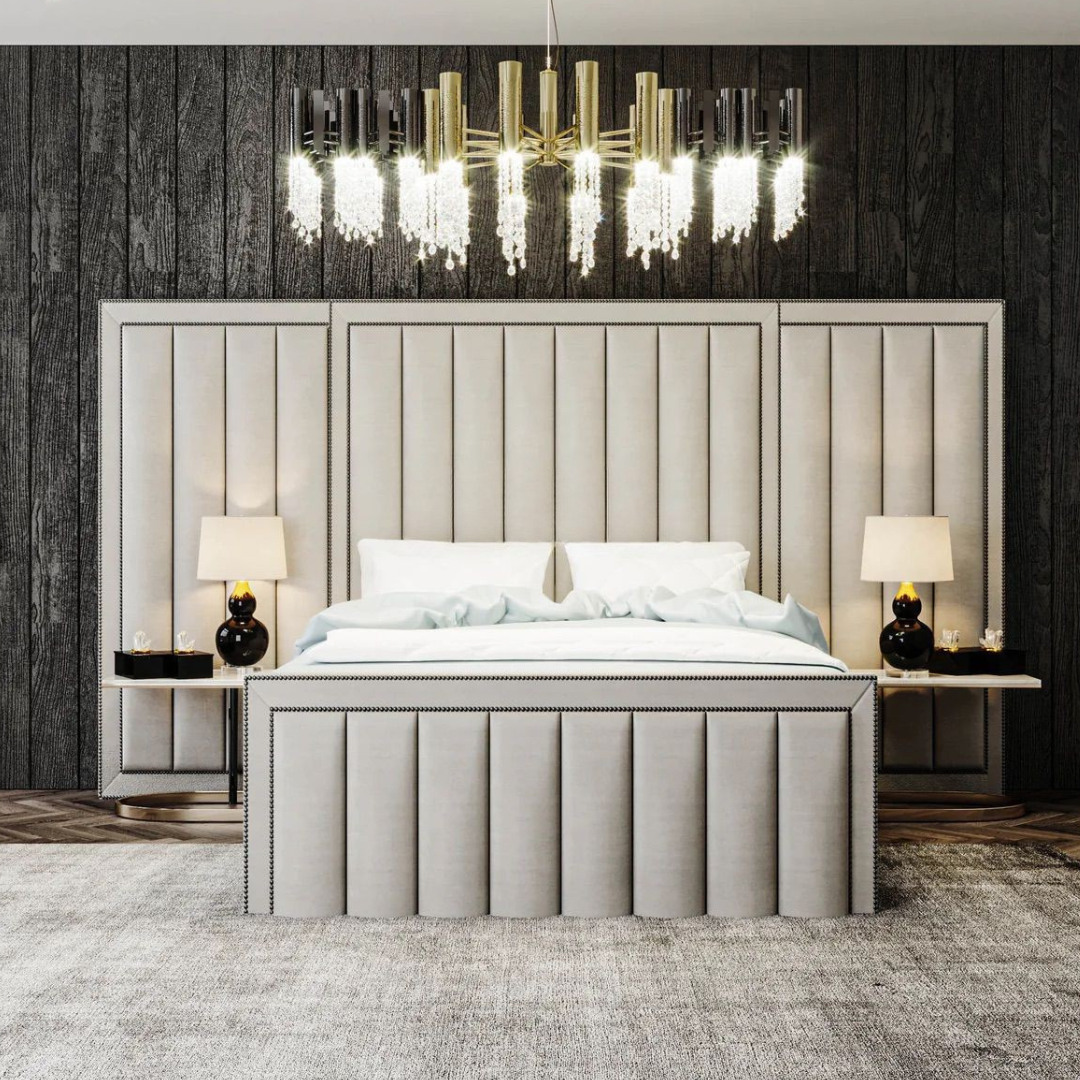 Grandeur Tall Headboard Upholstered Bed Frame