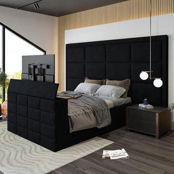 Panel Tv Bed Frame - In Built Tv Lift Mechanism in Black Color