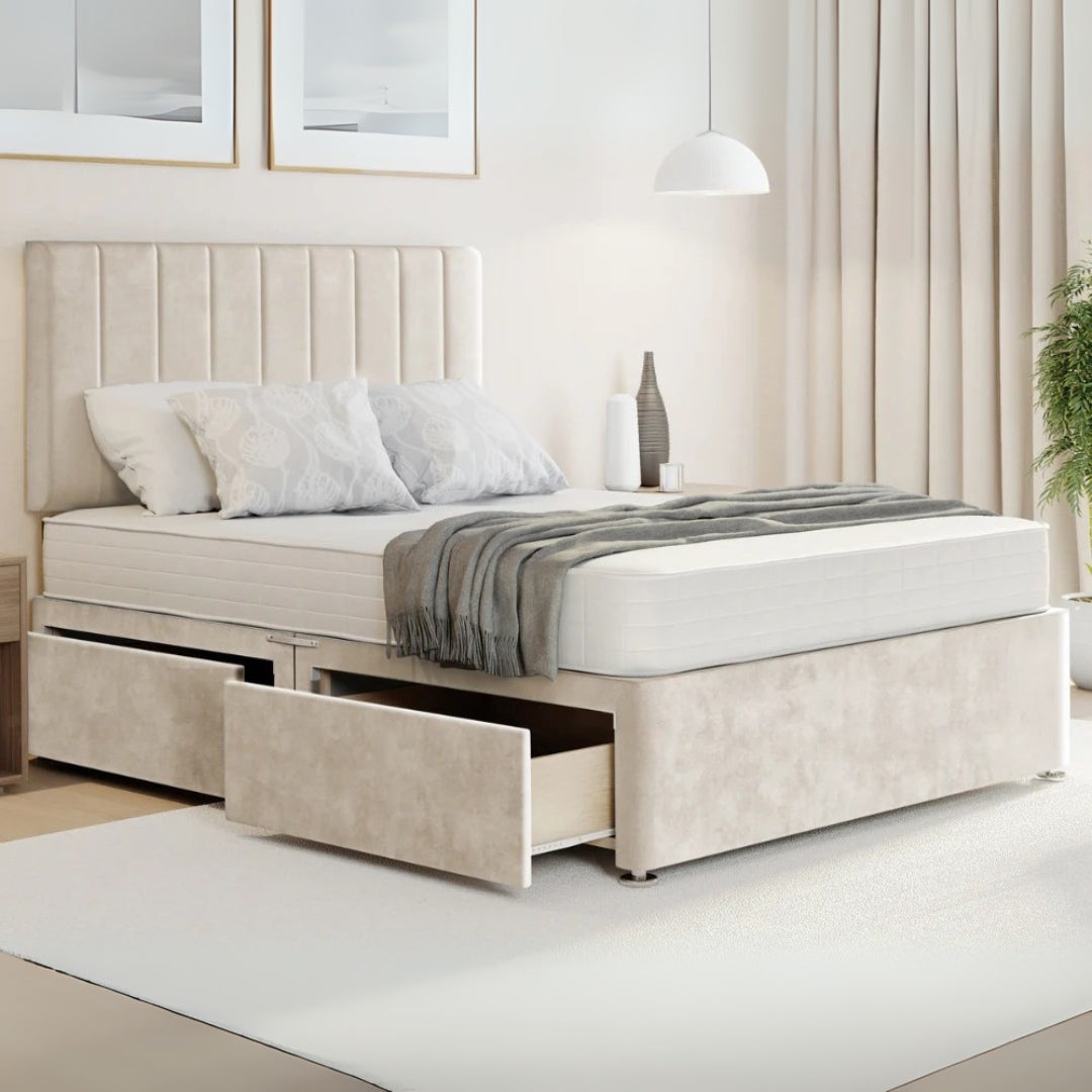 Velluto Divan Bed Frame With Side Drawers Storage
