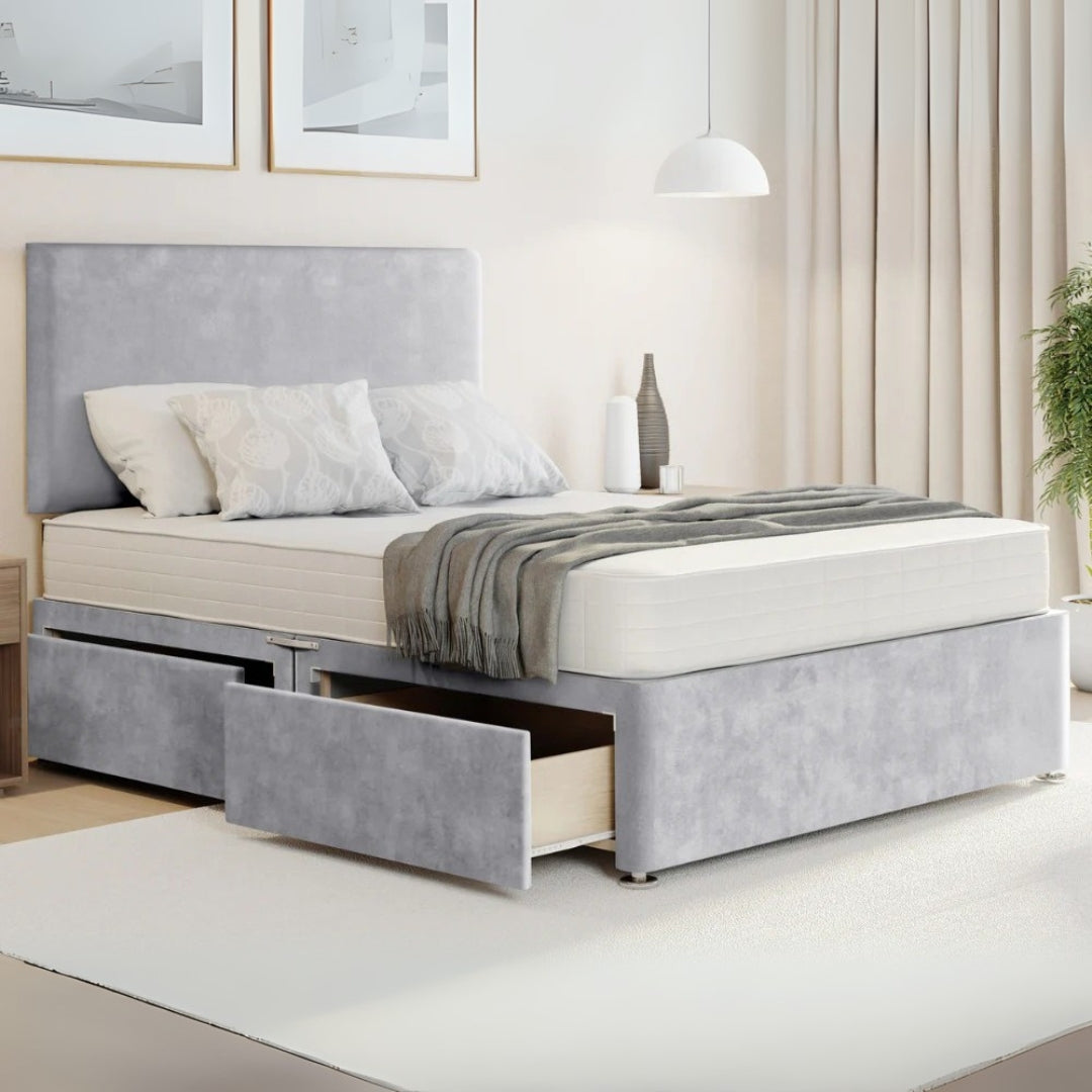 Zenora Plain Divan Bed With Side Drawers and Mattress
