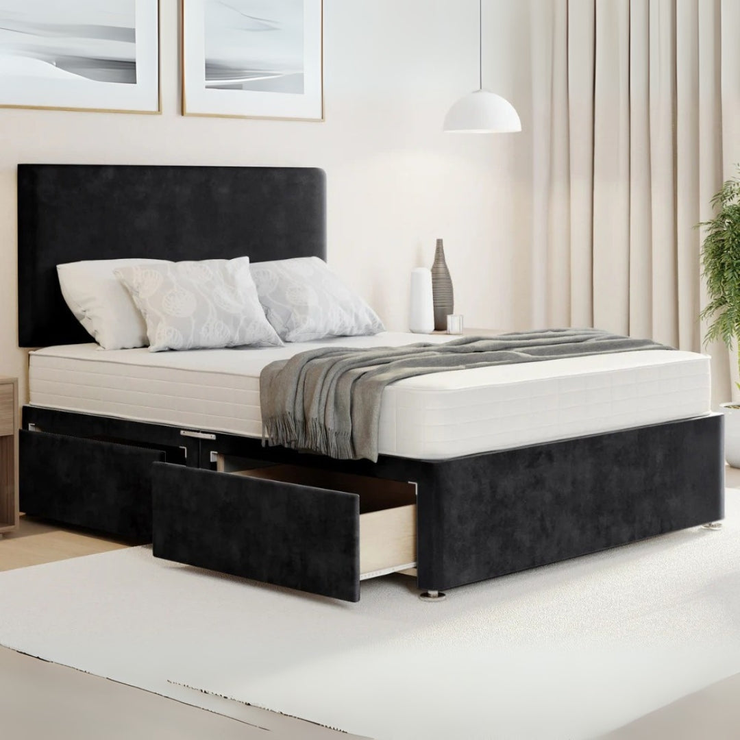 Zenora Plain Divan Bed With Side Drawers and Optional Mattress